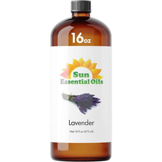 Sun Essential Oils Lavender Essential Oil sixteen ounce front view for aromatherapy.