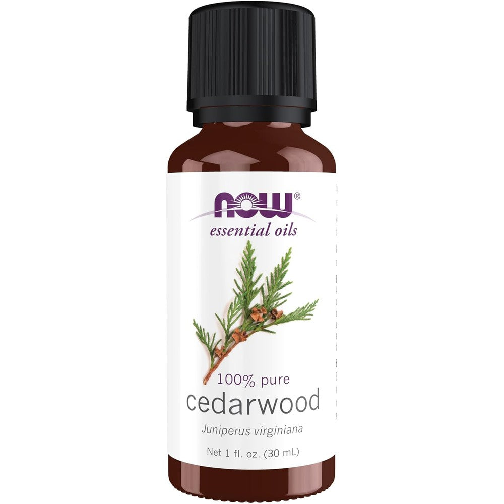 NOW Foods Cedarwood Essential Oil 1 Ounce front view for aromatherapy.