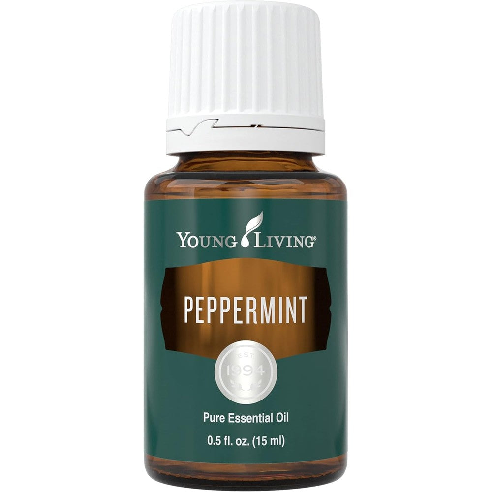 Young Living Peppermint Essential Oil 15 Milliliter bottle front view showing authentic label.