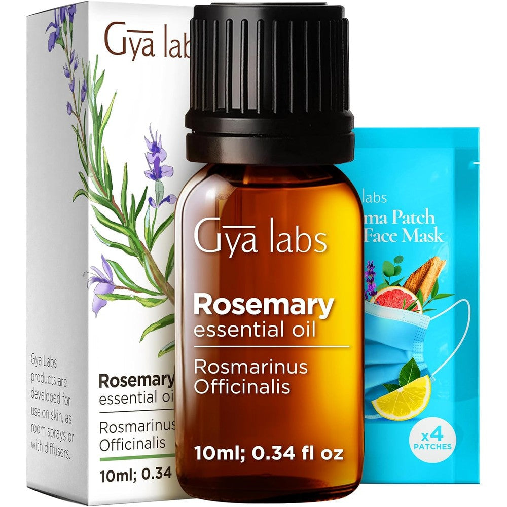 Gya Labs Rosemary Essential Oil 10ml front view bottle for hair growth treatment.