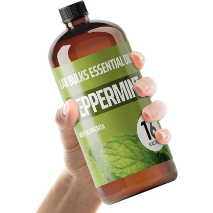 Lab Bulks Peppermint Essential Oil 16 ounce bottle front view for aromatherapy
