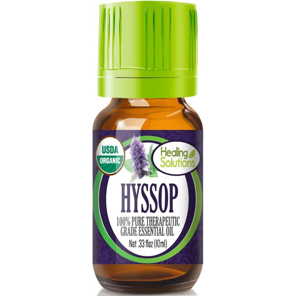 Healing Solutions Hyssop Essential Oil 10ml front view bottle with organic seal