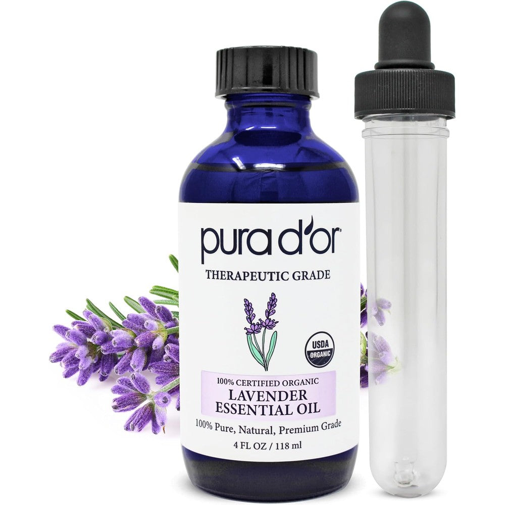 PURA D'OR Organic Lavender Essential Oil front view 4oz bottle