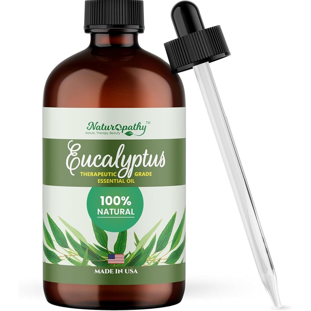 Naturopathy Eucalyptus Essential Oil front view therapeutic grade bottle
