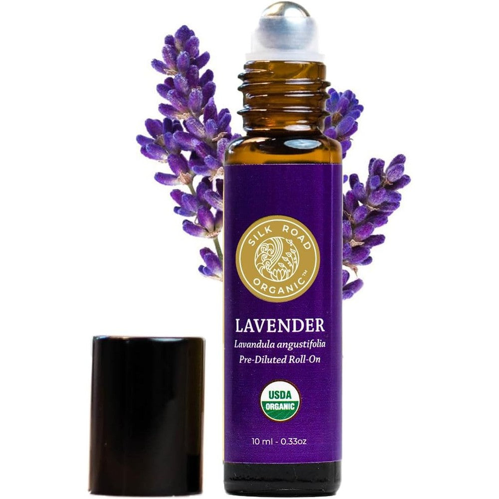 Silk Road Organic Lavender Essential Oil Roll On front view for aromatherapy