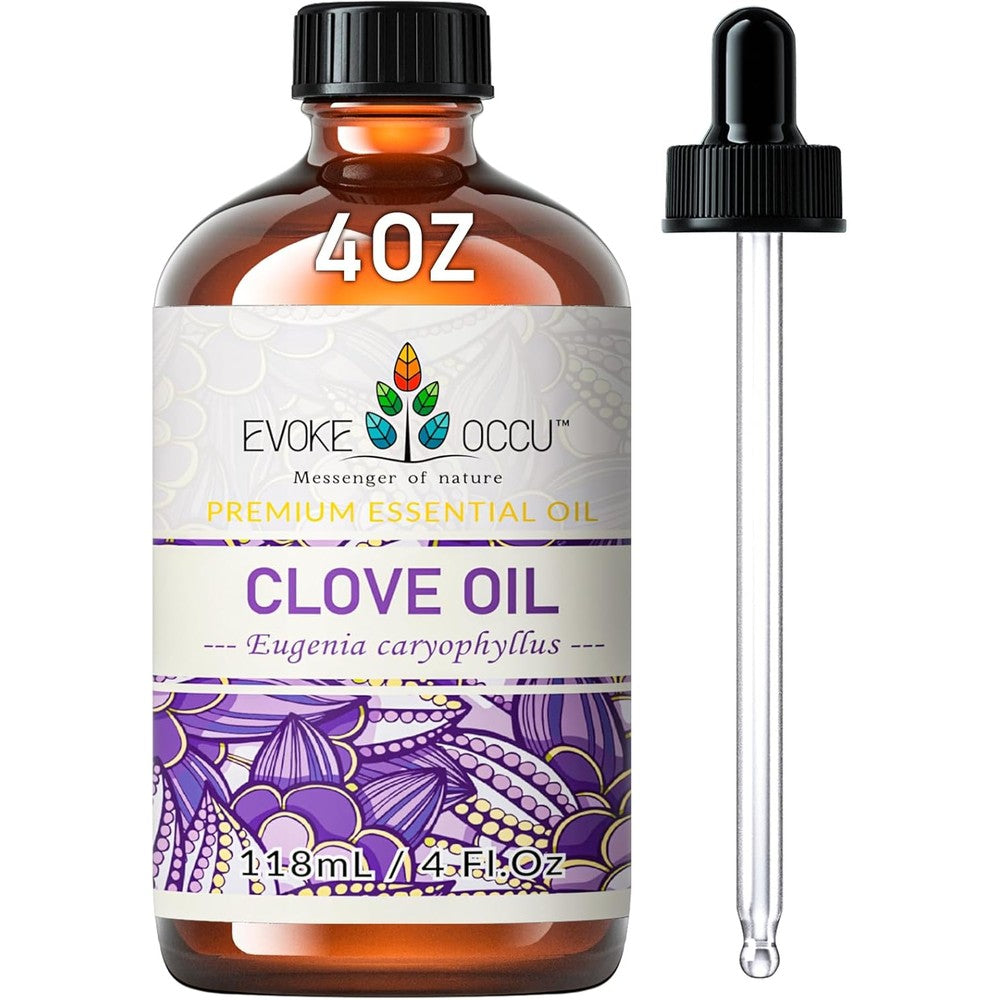 EVOKE OCCU Clove Oil 4 Fluid Ounce front view for natural toothache relief.
