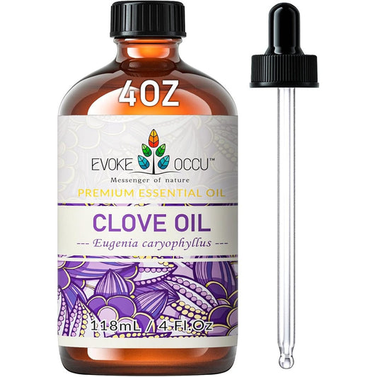 EVOKE OCCU Clove Oil 4 Fluid Ounce front view for natural toothache relief.