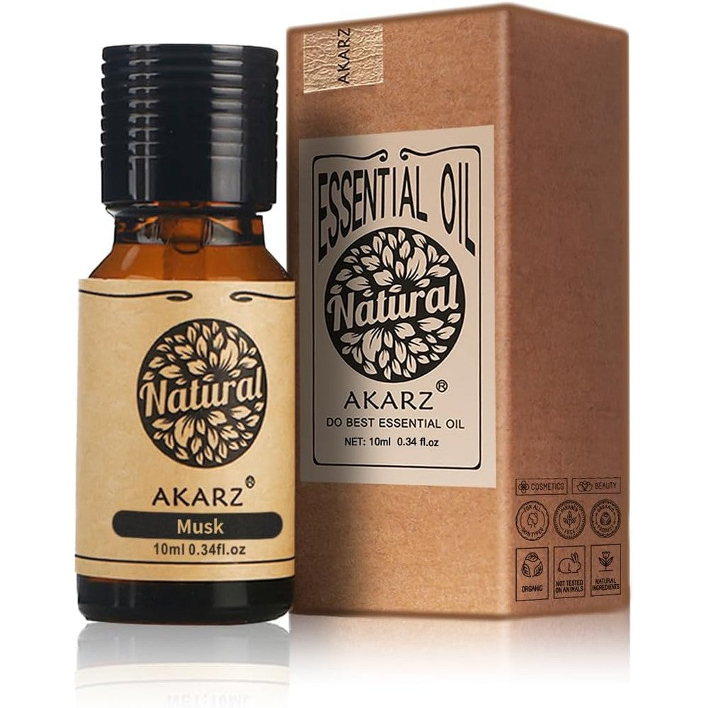 AKARZ Musk Essential Oil 10ml bottle front view for aromatherapy.
