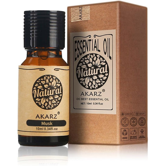 AKARZ Musk Essential Oil 10ml bottle front view for aromatherapy.