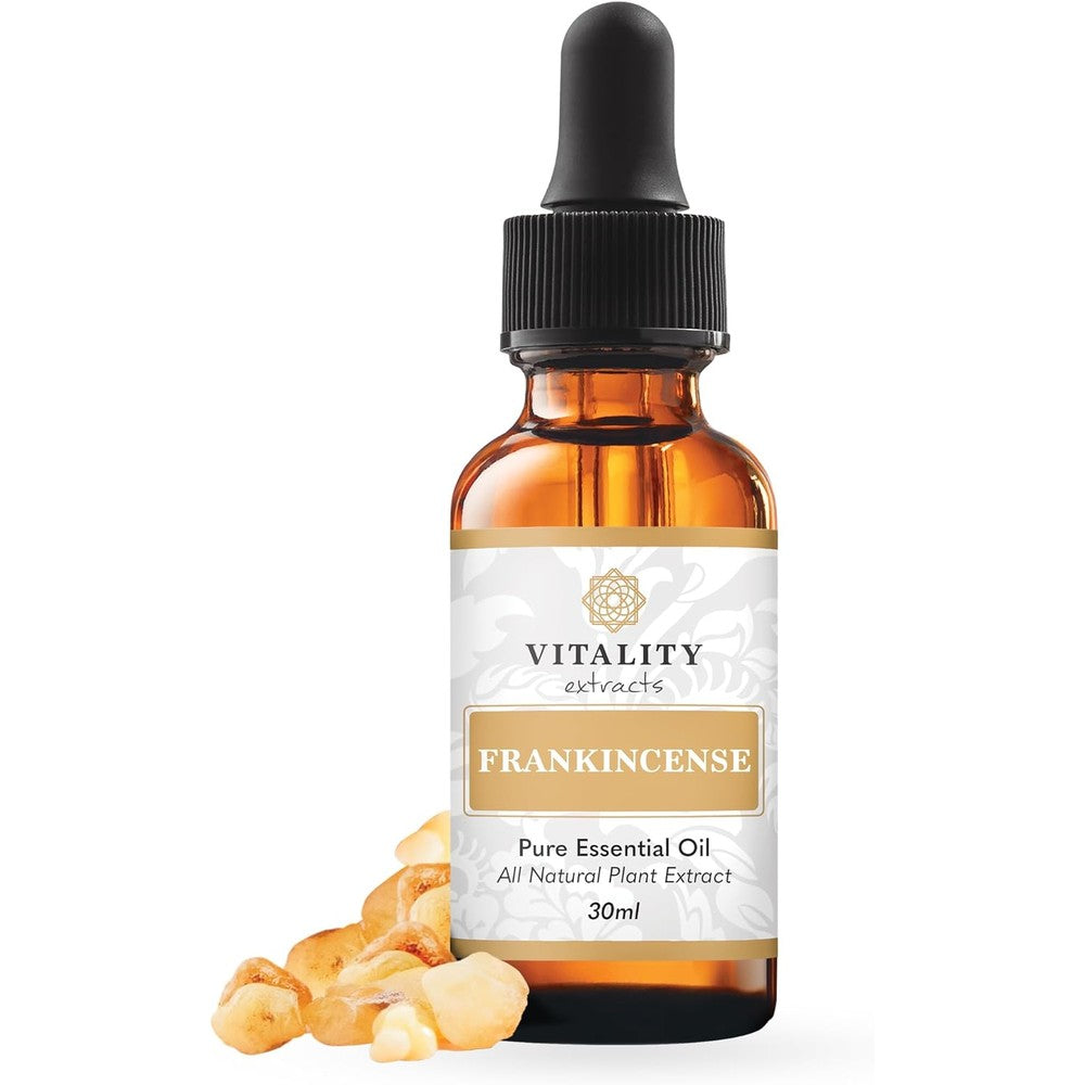 Vitality Extracts Frankincense Essential Oil 30ml bottle front view for aromatherapy