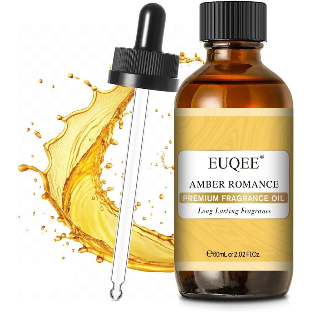 EUQEE Amber Romance Fragrance Oil 60ml bottle with glass dropper for aromatherapy.