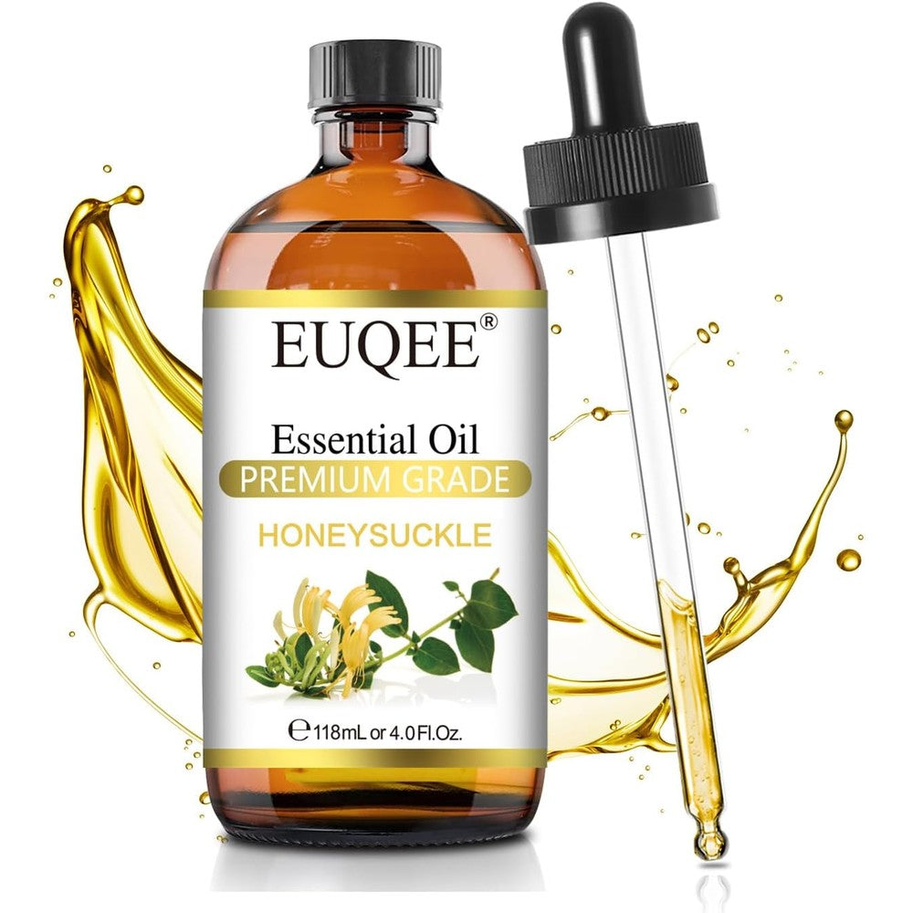 EUQEE Honeysuckle Essential Oil 118ml bottle front view with glass dropper