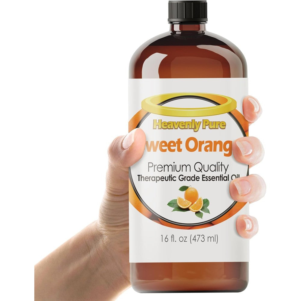 Heavenly Pure Sweet Orange Essential Oil 16 Ounce front view aromatherapy bottle