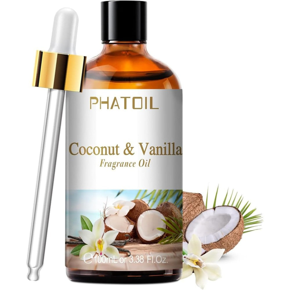 PHATOIL Coconut and Vanilla Fragrance Oil 100ml front view bottle.