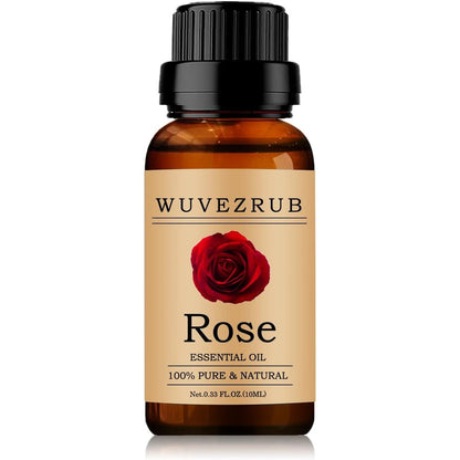 Wuvezrub Rose Essential Oil 10ml bottle front view for aromatherapy.