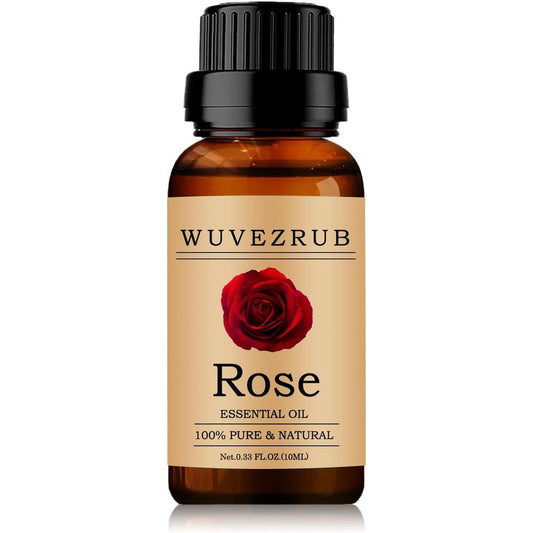 Wuvezrub Rose Essential Oil 10ml bottle front view for aromatherapy.