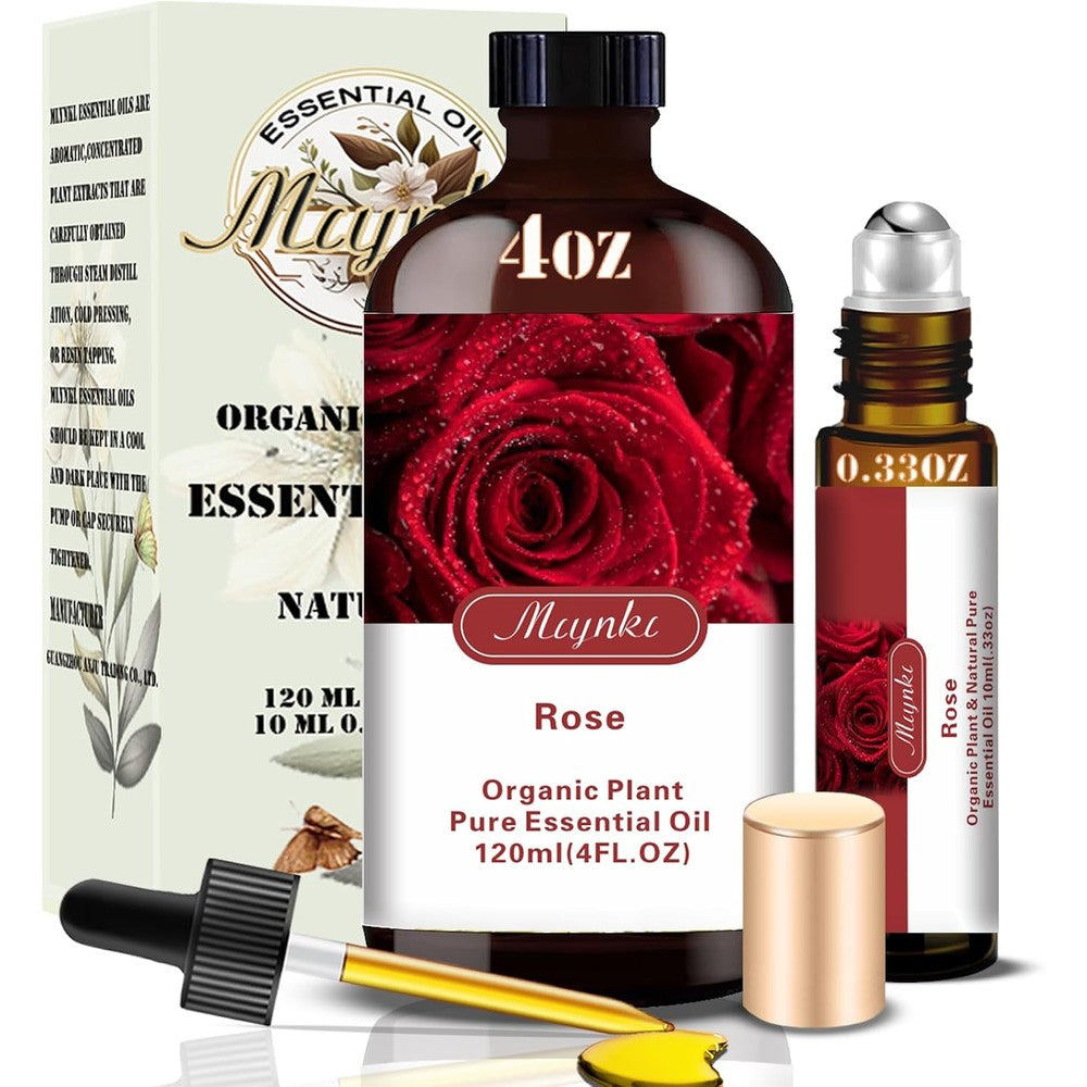 Mlynkl Rose Essential Oil 130ml front view bottle for aromatherapy.