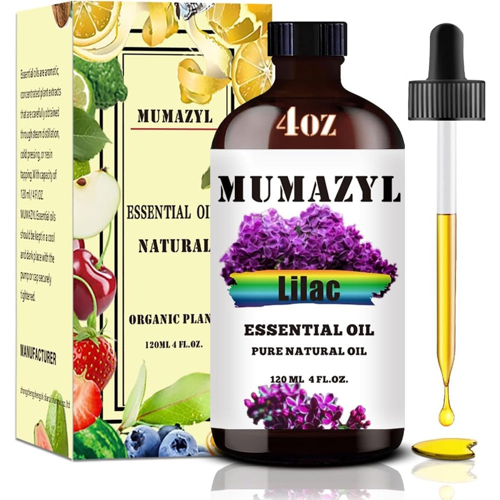 MUMAZYL Lilac Essential Oil 4 fluid ounce bottle front view for aromatherapy.