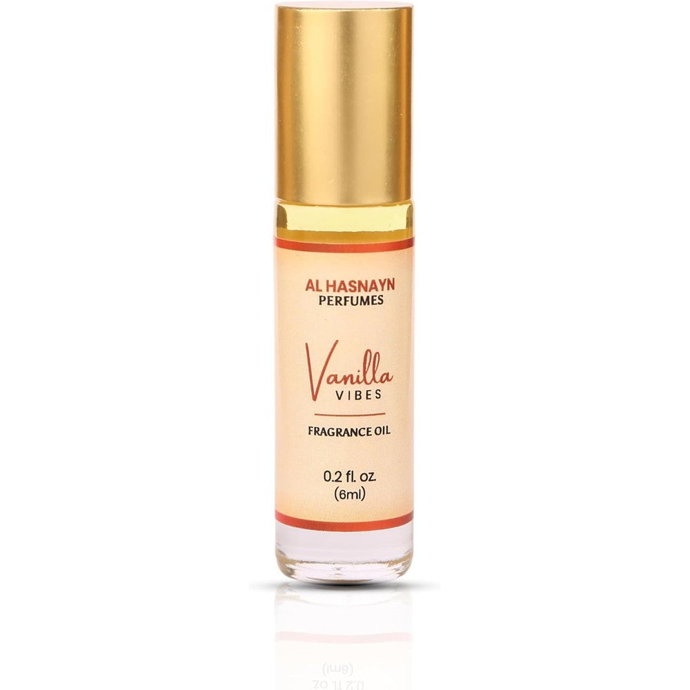 AL HASNAYN Vanilla Vibes Fragrance Oil 6ml bottle front view long lasting perfume.
