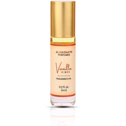 AL HASNAYN Vanilla Vibes Fragrance Oil 6ml bottle front view long lasting perfume.