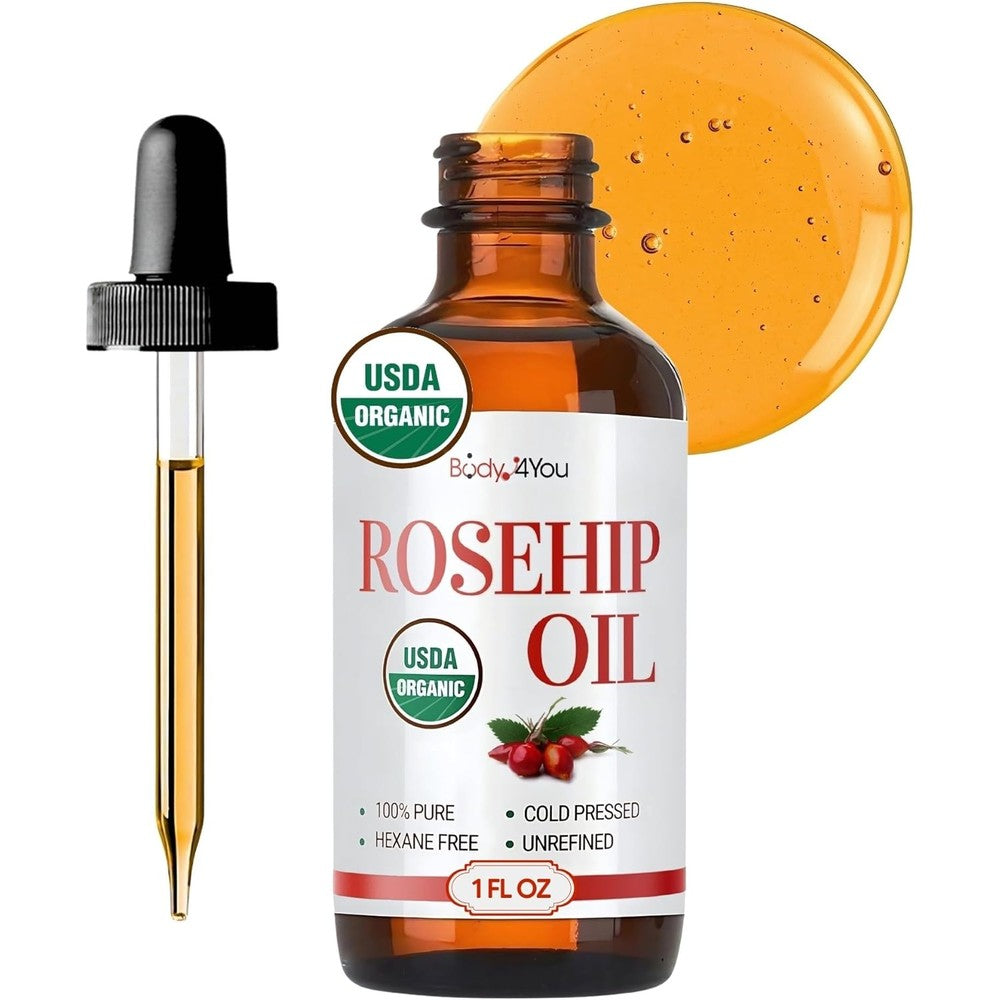 BodyJ4You Rosehip Oil for face 1 fluid ounce bottle front view organic skincare