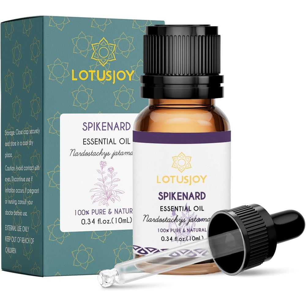 LOTUSJOY Pure Spikenard Essential Oil front view amber bottle