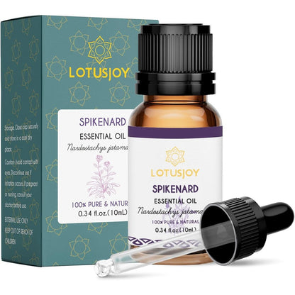 LOTUSJOY Pure Spikenard Essential Oil front view amber bottle