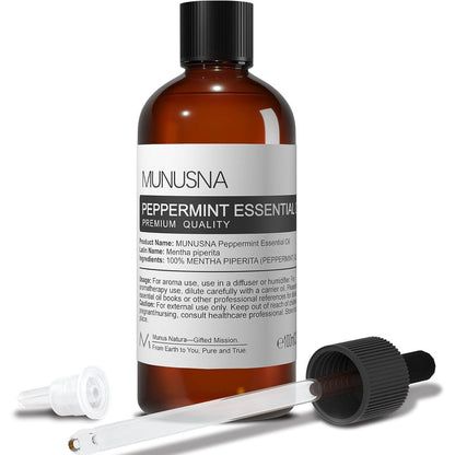 MUNUSNA Peppermint Essential Oil 100ml bottle front view aromatherapy benefits
