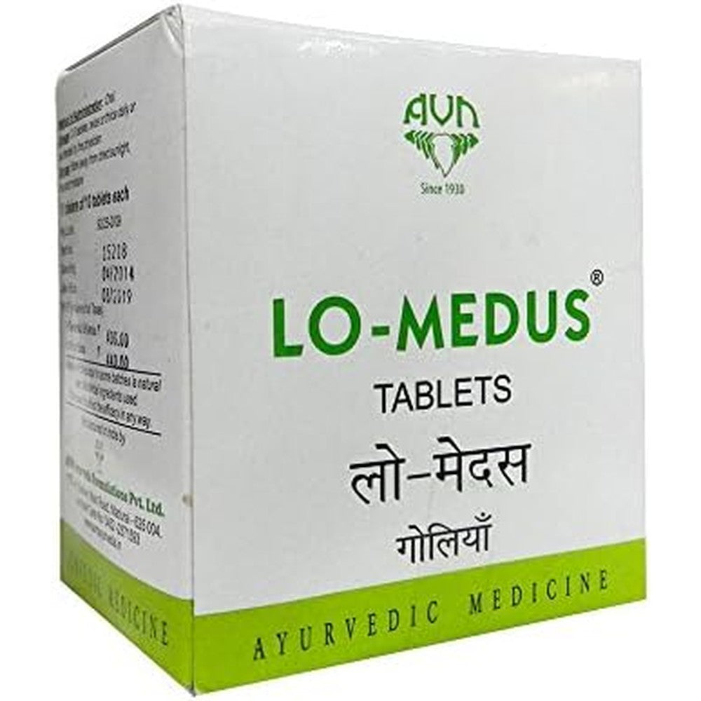 Nirogam AVN Ayurveda Lo-Medus 100 Tablets front view for cholesterol management.