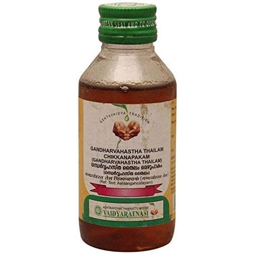 Vaidyaratnam Gandharvahastha Thailam Chikkanpakam three pack front view for Ayurvedic digestive health