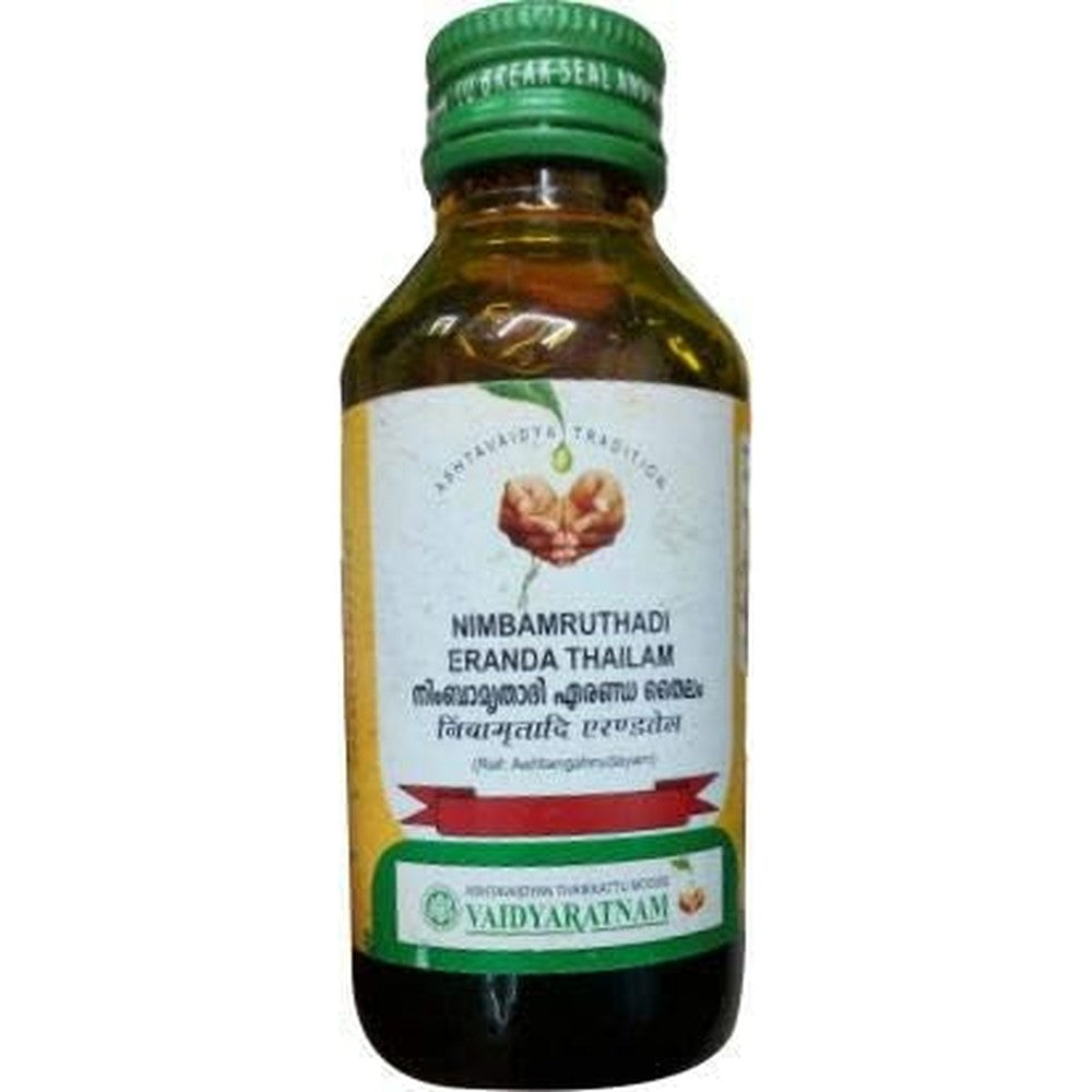 Vaidyaratnam Nimbamruthadi Eranda Thailam 100ml pack of 3 front view Ayurvedic joint pain oil.