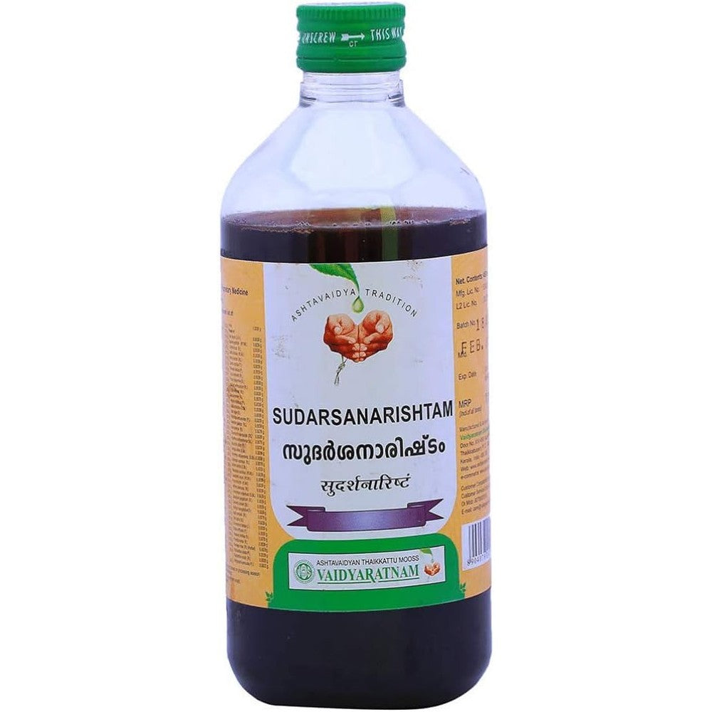 Vaidyaratnam Sudarsanarishtam 450 milliliter pack of 2 front view for ayurvedic immunity.