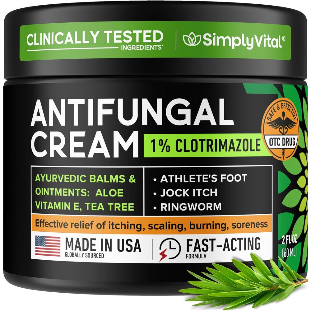 SimplyVital Clotrimazole Antifungal Cream front view for skin fungus treatment.