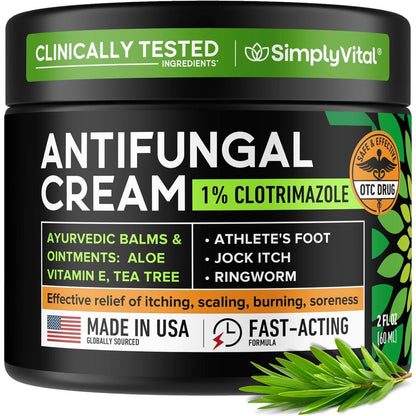 SimplyVital Clotrimazole Antifungal Cream front view for skin fungus treatment.