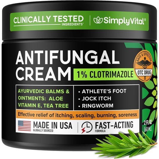 SimplyVital Clotrimazole Antifungal Cream front view for skin fungus treatment.
