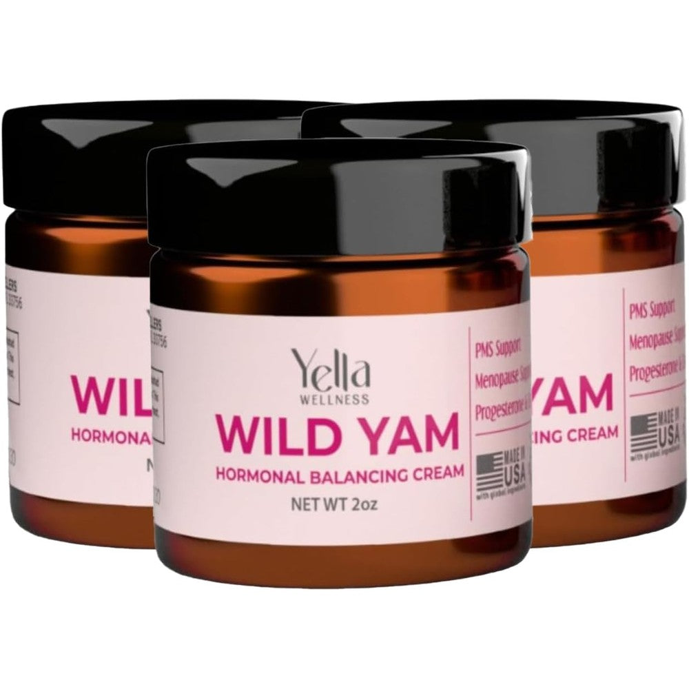 Yella Wellness Wild Yam Cream 3 pack front view for hormone balance.