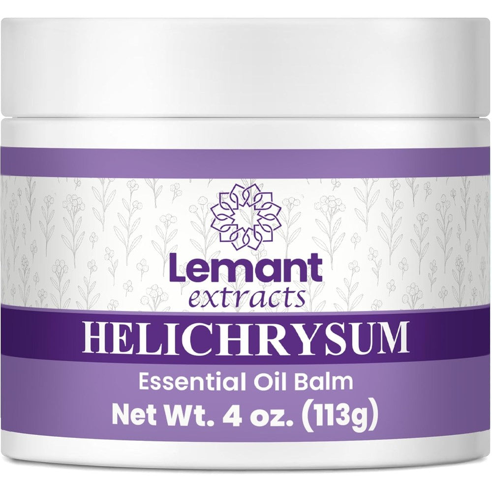 Lemant Helichrysum Balm 4 Ounce front view of jar for bruising relief.