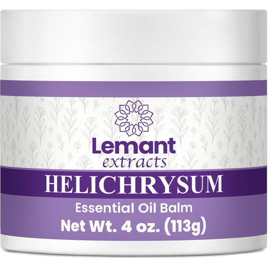 Lemant Helichrysum Balm 4 Ounce front view of jar for bruising relief.