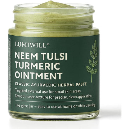 Uxoroal Neem Tulsi Turmeric Ointment 1 Ounce jar front view Ayurvedic herbal paste