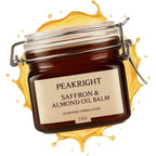 Peakright Saffron and Almond Oil Balm 2 Ounce glass jar front view for skin brightening.