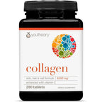 Youtheory Advanced 6000mg Collagen Peptides 290 Tablets front view showing brand packaging.