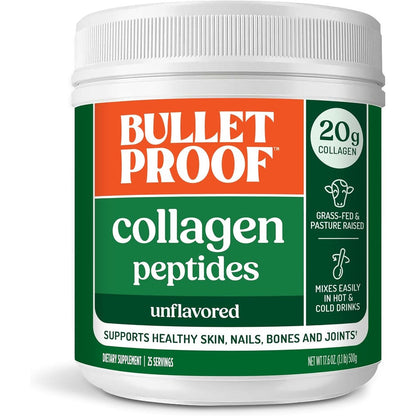 Bulletproof Grass Fed Collagen Peptides 17.6 Ounce jar front view showing unflavored protein powder.