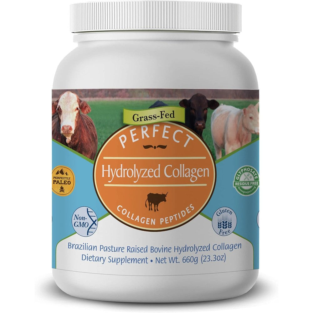 Perfect Supplements Hydrolyzed Collagen Peptides front view premium unflavored bovine protein powder container.