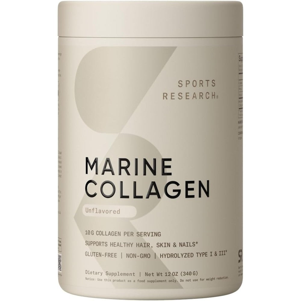 Sports Research Marine Collagen Peptides front view authentic imported supplement container.