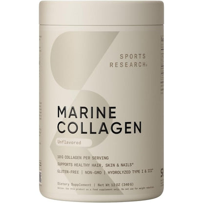Sports Research Marine Collagen Peptides front view authentic imported supplement container.