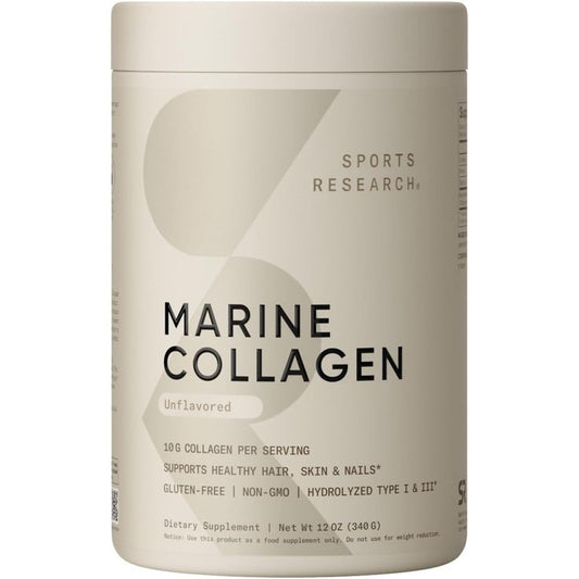 Sports Research Marine Collagen Peptides front view authentic imported supplement container.