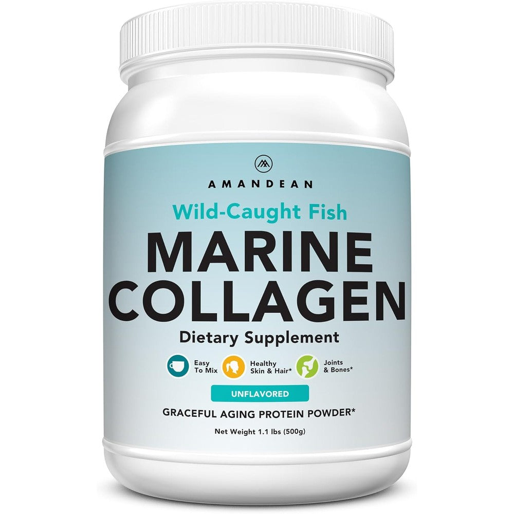AMANDEAN Marine Collagen Peptides Powder 17.6 Ounce front view container