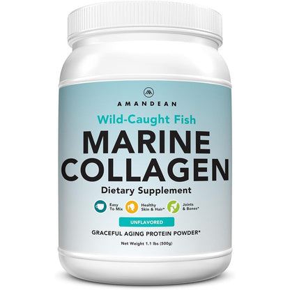 AMANDEAN Marine Collagen Peptides Powder 17.6 Ounce front view container