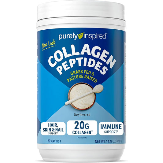 Purely Inspired Collagen Peptides Powder front view of unflavored supplement container.