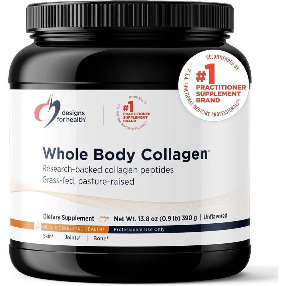 Designs for Health Whole Body Collagen Powder 13.8 Ounce front container view for skin and joint health